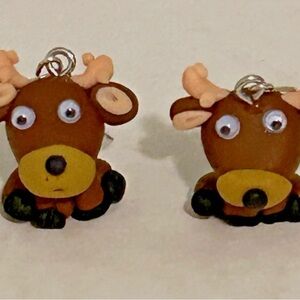 Charming Brown and Black Reindeer Earrings with silver fishhooks 1”